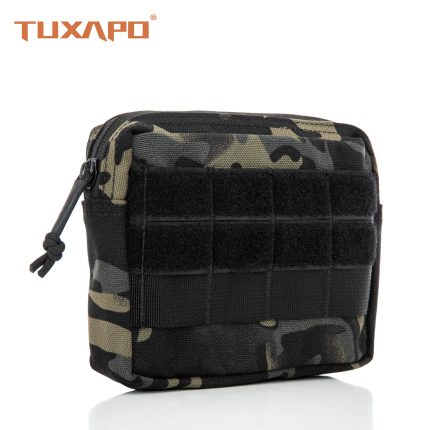 Tuxapo TPA408 tactical small MOLLE EDC pouch in black camouflage, rugged and versatile