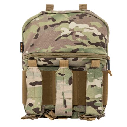 Hydration pack with triple magazine pouch in camouflage, durable and versatile
