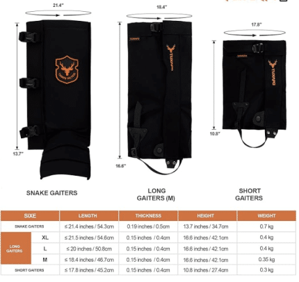 Tuxapo Leg Gaiters size
